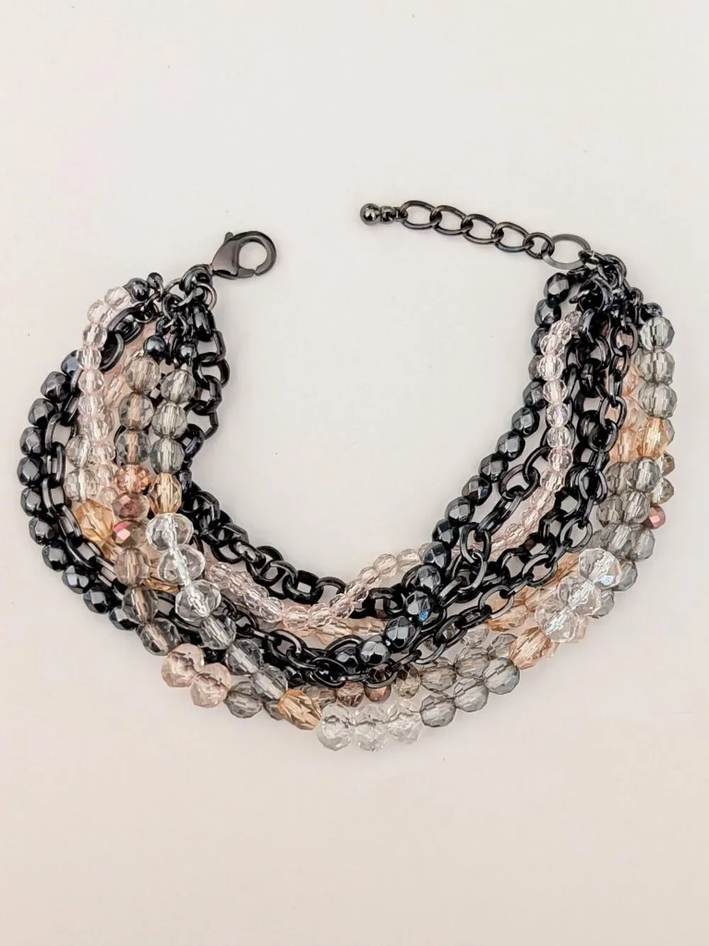 Multi strand chain and bead bracelet